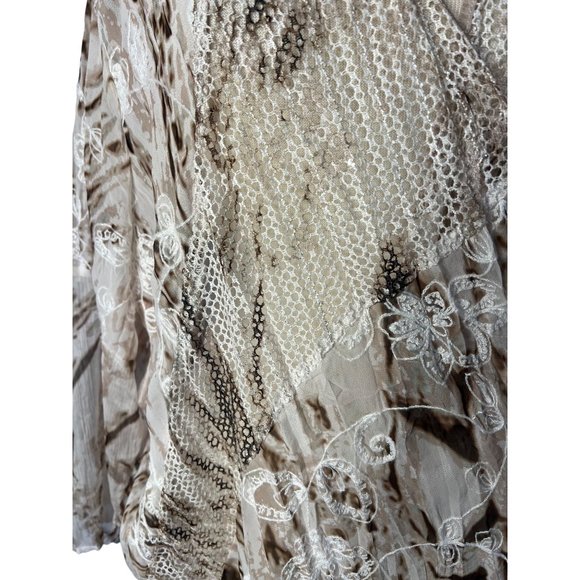 Travelers collection by Chicos 3/US-L16-18 Cardigan Open Front Brown Cream Embro - Picture 7 of 12